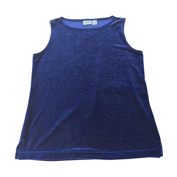 Chico's Shirt Womens 1 Medium Navy Blue Velvet Tank Top Sleeveless Made in USA - Picture 1 of 8